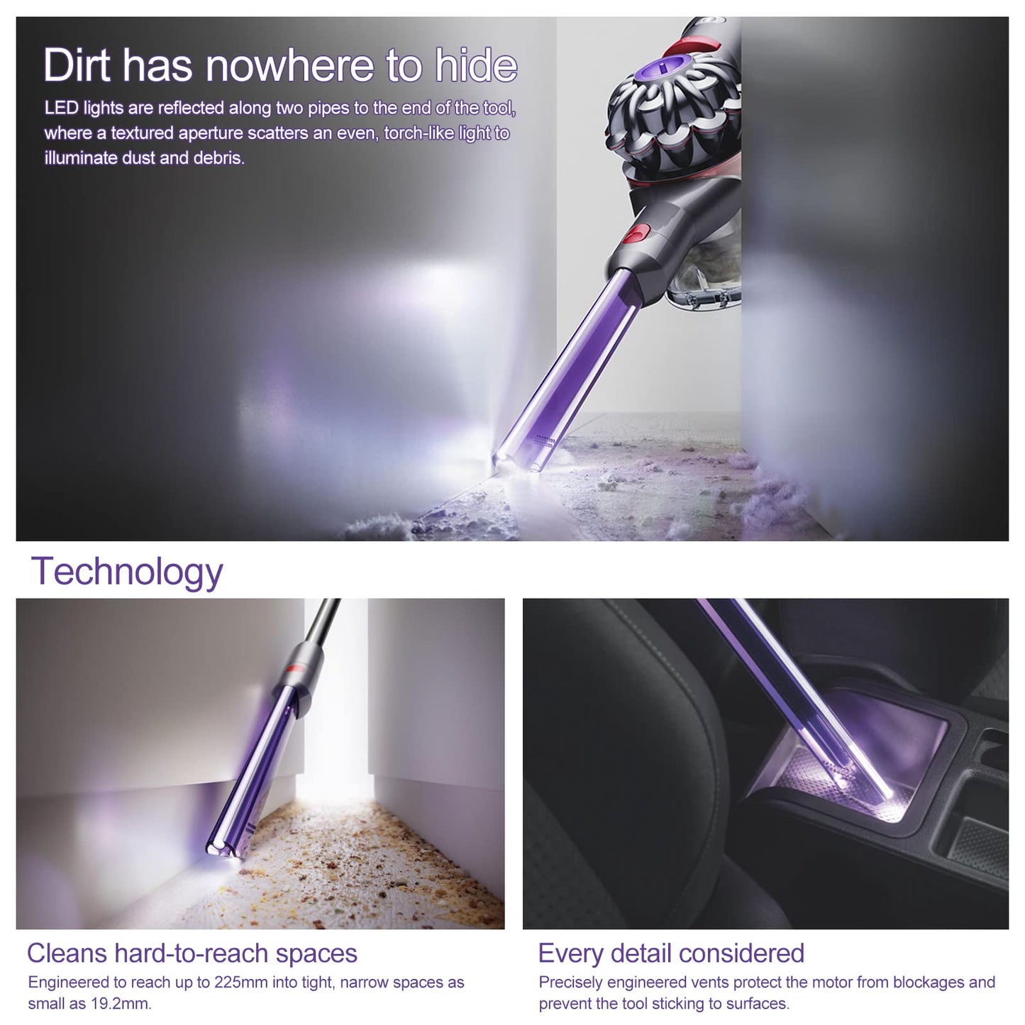 Crevice Tool Nozzle Brush with Led Lights